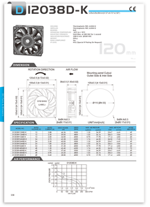 พัดลมแกน D12038D-K ขนาด 120x120x38 มม. DC 12V/24V/48V ใบพัดพลาสติก ลูกปืน สำหรับอุปกรณ์อุตสาหกรรม - Product Image 6