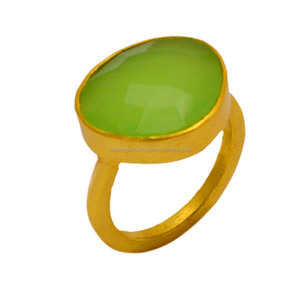Prehnite 925 Chalcedony แหวนเงินสเตอร์ลิงทันสมัยทันสมัย unisex ชุบทองสไตล์คลาสสิกสำหรับวันครบรอบแต่งงาน - Product Image 1