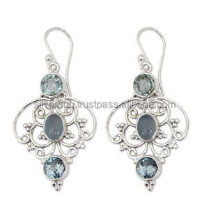 Pendiente de plata de ley sólida 925, Topacio Azul aguamarina, piedras preciosas, último diseño, pendiente de calidad superior para venta al por mayor - Product Image 1