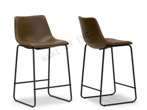 Silla de Bar barata de estilo moderno con respaldo y reposapiés Silla de Bar de hierro de piel sintética - Product Image 2