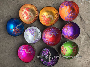 กะลามะพร้าวเคลือบเปลือกหอยสีเขียวจากเวียดนามทรงกลมที่กำหนดเองเวียดนามดอกไม้ทาสี Pro001ฮ่าเคลือบไทย - Product Image 3