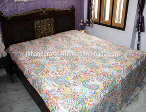 Indian Cotton <b>Bedspread</b> Handmade Paisley Kantha Throw Paisley Kantha <b>Quilt</b> - Product Image 1