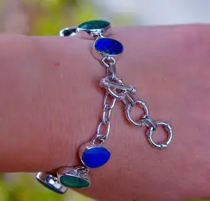 ชุด Azurite Diopside ของแท้ที่น่าทึ่งในสร้อยข้อมือเงินแท้925 - Product Image 1