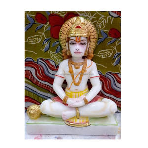 Élégant Blanc Marbre Poli Assis Hanuman Statue - Product Image 1