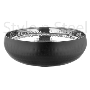 Stainless Steel Custom <b>Deep</b> Stainless Steel Hammered Salad <b>Bowl</b> Salad <b>Bowl</b> Outside Black Color with Hammered - Product Image 1