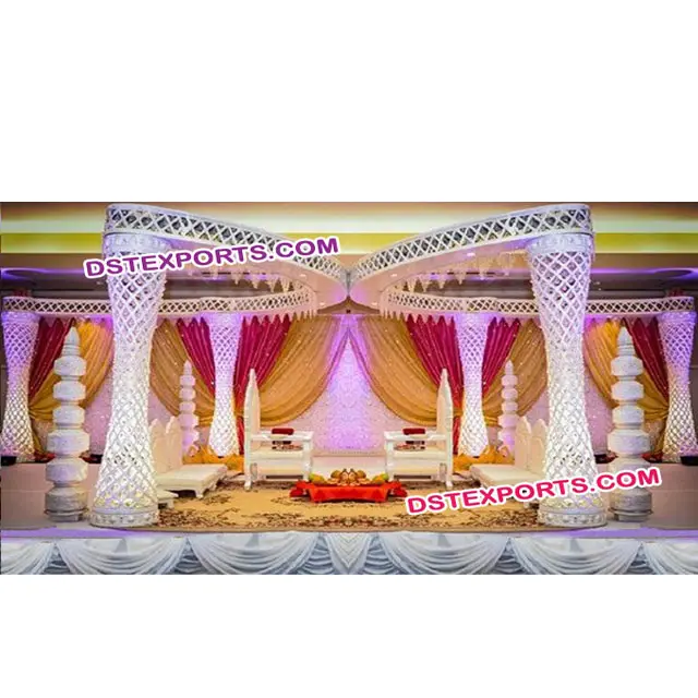 Mandril de boda de fibra de diamante, decoración de nuevo diseño, mariposa de boda, seis pilares, fabricantes de mandados de boda indios