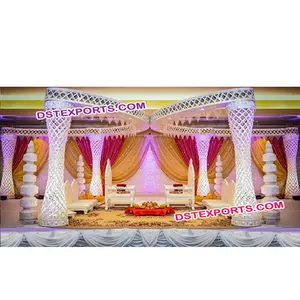 Fiber De diamant Décoration de Mandap de Mariage de Nouvelle Conception De Mariage Papillon Six Piliers Mandap Indien Mariage Mandaps Fabricants