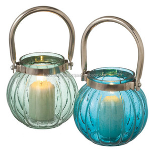 Bougeoir décoratif en verre, avec lanterne suspendue, bougeoir en métal avec lanterne en verre, lanternes colorées - Product Image 1