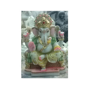Lord Ganesha Murti, mármol blanco exclusivo pintado - Product Image 1