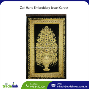 Alfombra con Diseño Floral, Alfombra de Joyas Bordada a Mano con Hilo Zari, Tapete de Oración para Comedor, Baño y Uso en la Oración - Product Image 2