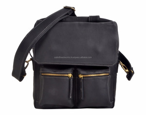 กระเป๋าเมสเซนเจอร์สะพายไหล่สะพายข้างหนังแท้ลายม้าแนวย้อนยุคสำหรับโรงเรียนพร้อมกระเป๋าซิปด้านหน้า2ข้าง - Product Image 1