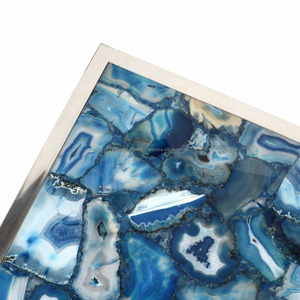 ท็อปโต๊ะอาเกตพร้อมขอบโลหะสุดหรูสำหรับตกแต่งบ้าน สร้างบรรยากาศทันสมัย ชิ้นงานตกแต่งสุดประณีต หรูหราจากธรรมชาติ - Product Image 2