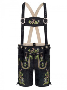 Lederhosen bavaroises allemandes en daim noir pour l'Oktoberfest, style autrichien, pour homme, coupe courte, multicolores, broderie personnalisée - Product Image 2