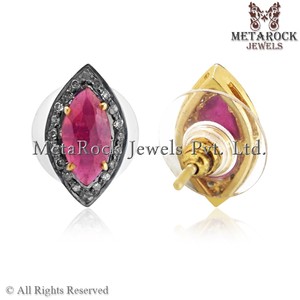 Marquise Shaped Corundum Gemstone Handmade 925 <b>Sterling</b> <b>Silver</b> Designer <b>Stud</b> Earrings Jewelry Metarock Jewels - Product Image 3