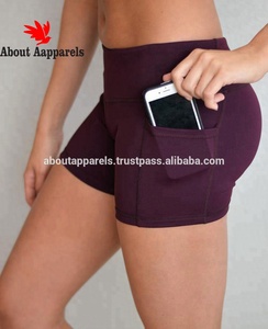 <b>Women</b> Color Contrast Waistband Skinny Sports Yoga Nylon Breathable Cotton <b>Shorts</b> with Two Side Pocket - Product Image 2