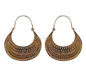 Pendientes de aro con acabado de Color latón, joyería Tribal, venta al por mayor, Jaipur - Product Image 1