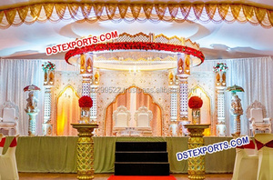 Mandap de mariage sculpté, Mandap en fibre dorée sculptée, Mandaps de mariage ronds, Décorations personnalisées de haute qualité, Vente aux États-Unis - Product Image 3