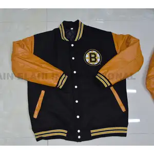 Бейсбольная кожаная куртка с вышивкой и логотипом