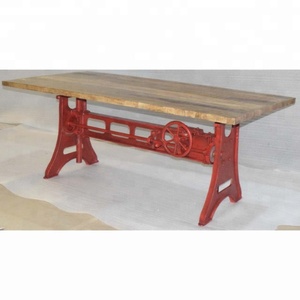 Mesa de comedor industrial moderna de hierro fundido de lujo altura ajustable tapa de madera de mango convertible muebles para el hogar restaurante almacén - Product Image 5