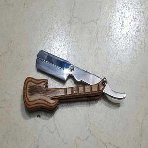 Maquinilla de afeitar recta para peluquero, color Natural, marca privada, madera y acero inoxidable - Product Image 2