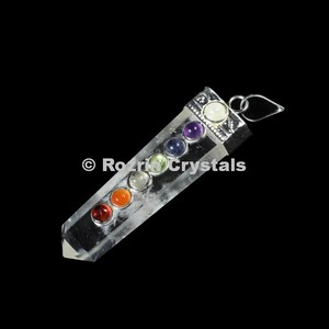 Clear Quartz Chakra Flat Pencil Pendants Handmade Reiki Crystal Jewelry for Meditation and <b>Yoga</b> <b>Gifts</b> - Product Image 1