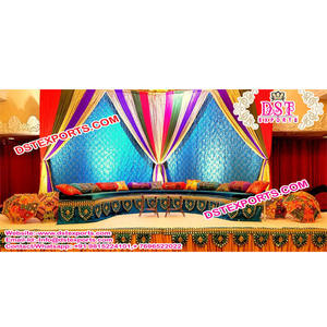 ฉากหลังงานแต่งงานมุสลิมแบบมีลายปัก ดีไซน์หรูหรา ฉากหลังงานแต่งงานแบบราชวงศ์ ผ้าฉากหลังงานแต่งงานพร้อมกรอบ - Product Image 1