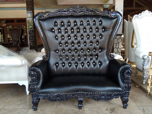 Causeuse en cuir victorienne de luxe à dossier haut King Throne Chair de style européen noir pour le salon - Product Image 5