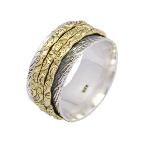 Anillo Spinner 925 Plata de Ley dos tonos martillo anillos eternidad Vermeil indio hecho a mano joyería de plata para regalo - Product Image 1