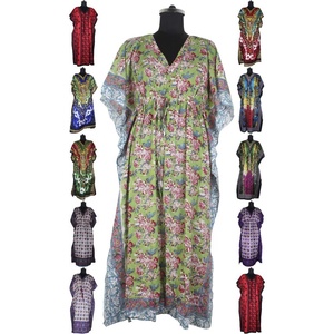 Imprimé sans manches indien soie longue caftan 2025 robes populaires Top qualité main bloc imprimé Floral Design caftan taille libre - Product Image 1