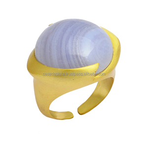 แหวนพลอยอาเกตสีฟ้า925แหวนเงินสเตอร์ลิงประดับด้วยเรือนชุบทองแหวนแฟชั่นทันสมัยสำหรับปาร์ตี้ของขวัญแต่งงาน - Product Image 1