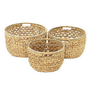 Juego de 3 Cestas de Almacenamiento Multifuncionales de Jacinto de Agua Natural Bao Minh, Diseño Plegable Ecológico, Tamaño Personalizado, Artesanía Vietnamita - Product Image 1