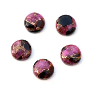 12mm Natural Mohave Black Pink Copper Turquoise Smooth Round Circle Shape Flatback Cabochon Loose Gemstone For Making Jewelry