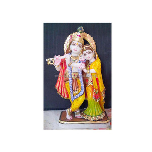 Statue dragon Jodi en marbre blanc peint à la main, accessoire artisanal de haute qualité, coloré, Radha Krishna Jugal - Product Image 1