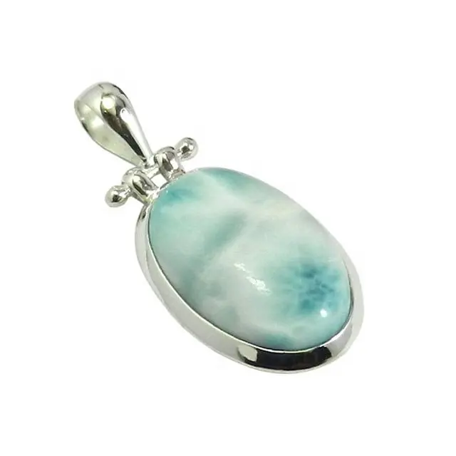 Barang laris baru perhiasan buatan tangan gaya antik liontin berlapis perak Sterling cantik Larimar Perak 925 polos