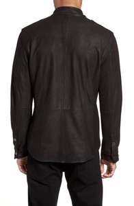 Nouvelle arrivée, veste en cuir suédé noir pour homme avec poches à rabat sur le devant, boutons pression, doublure en soie - Product Image 2