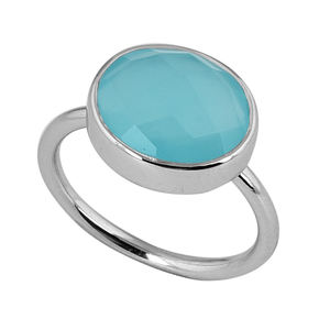 Véritable pierre précieuse ovale Aqua Calcedony Bague en argent sterling 925 massif de forme ronde Bijoux faits à la main Grossiste CASA DE PLATA - Product Image 2