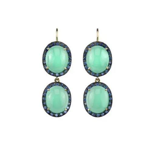green chalcedony blue sapphire earrings Gold Plated antique jewelry finish 925 sterling silver elegant earrings manufacturer
