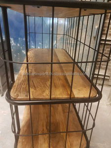 Industrial Solid Wood <b>Bookshelf</b> with Wheels | Vintage Handmade <b>Bookcase</b> for Living Room Home Furniture Antique Design - Product Image 4