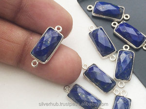 Venta al por mayor de Plata de Ley 925 Lapis Lazuli cojín conectores - Product Image 2