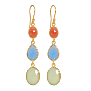 ต่างหูโกเมนพลอยคาลเซโดนีสีเงินสเตอร์ลิง925โกเมนอินเทรนด์ชุบทอง18K ฝาเป็นของขวัญแต่งงานหรืองานหมั้นสำหรับงานเลี้ยง - Product Image 1