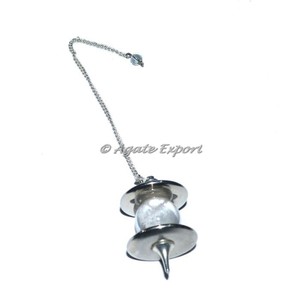 Péndulo de acero liso de plata artesanal de piedra semipreciosa | Péndulo de cono I Péndulo de radiestesia - Product Image 1