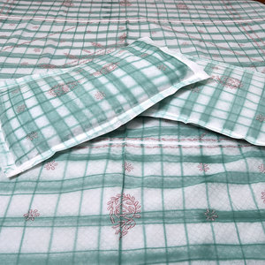 Drap de lit Double noir blanc et vert, drap de lit indien brodé à la main - Product Image 2