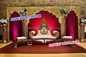Escenario DE BODA indio antiguo, conjunto de escenario tallado dorado real, fabricante de escenario de boda indio, escenario temático de boda Rajwada - Product Image 6