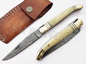 Laguiole Pocket Damascus Folding <b>Knife</b> OEM (smf31) with Camel <b>Bone</b> <b>Handle</b> - Product Image 3