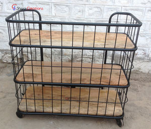 Bulk Wholesale Vintage Industrial <b>Wire</b> <b>Mesh</b> Open Bookcase Antique Design Wooden Metal <b>Iron</b> Furniture for Living Room Hotel Made From Mango Wood - Product Image 4