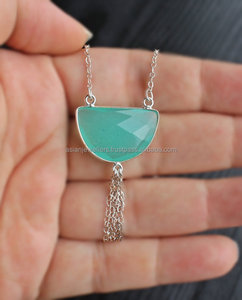 925เงินสเตอร์ลิงอควา Chalcedony พลอยสร้อยคออินเทรนด์ - Product Image 1