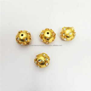 Perle ronde en métal plaqué or Kundan Work 14mm, perle pour la fabrication de bijoux faits main - Product Image 4