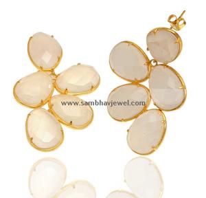 Style de luxe solide 925 argent Sterling plaqué or Design Floral boucles d'oreilles boucles d'oreilles en pierres précieuses calcédoine naturelle de haute qualité - Product Image 1