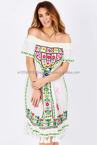 ชุดเดรสแบนนาราดีไซเนอร์อินเดียเสื้อปลายสูงขนาดใหญ่พิเศษของผู้หญิงปักลายนีออนลูกไม้ประดับพู่ห้อยคอผ้าฝ้ายขนาด XL ไม่ซ้ำใคร - Product Image 6