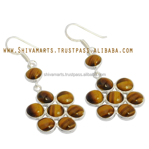 Pendiente de piedra preciosa de ojo de tigre natural Pendientes de joyería de plata de ley 925 sólida para mujer y Niña - Product Image 2